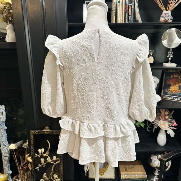 Anthropologies Free the Roses White Rose Tiered Blouse Size M - Picture 9 of 11